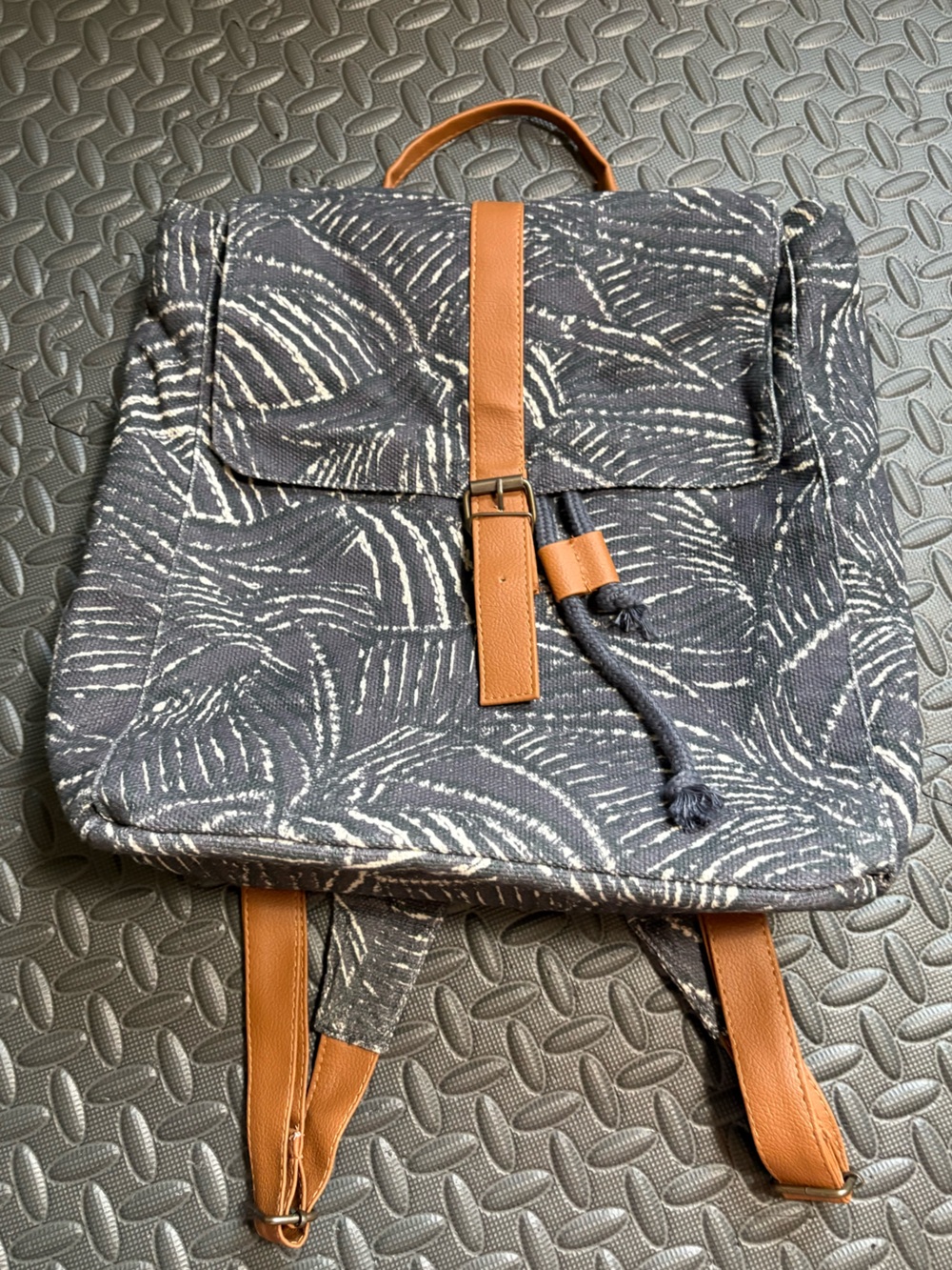 Grey Canvas Patterned LU&ELLE Backpack with Tan Accents